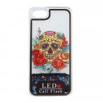 Wholesale iPhone 7 LED Flash Design Liquid Star Dust Case (Skull Black)